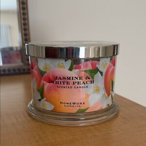 New Homeworx Slatkin + Co Jasmine & White Peach 3 wick, 14 oz Candle